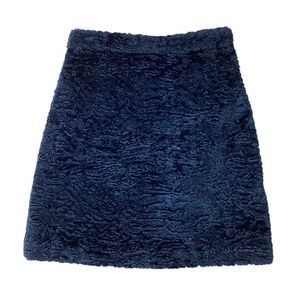 MSGM Size 42 (M) Crushed Velvet Mini Skirt Dark Blue Fuzzy Textured